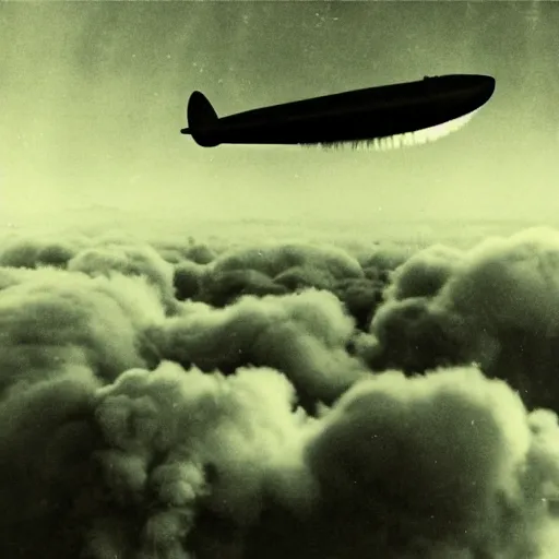 Image similar to cinematic photo of a lot of zeppelins. the zeppelins are clustered together in the air. the zeppelins are gathered around an active volcano on an island to observe it.