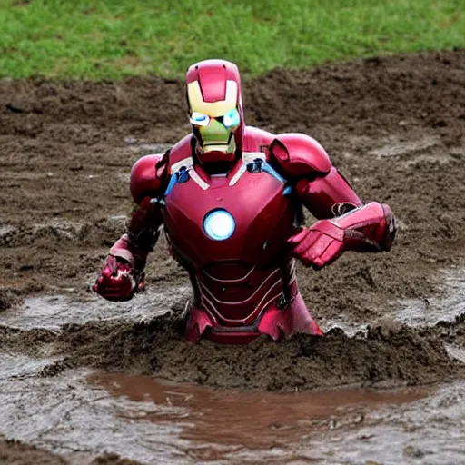 Prompt: ironman play in mud