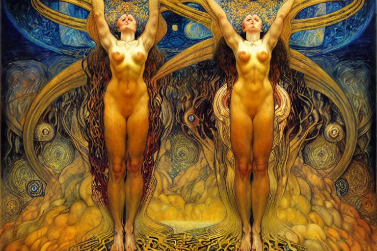 Image similar to Divine Chaos Engine by Karol Bak, Jean Delville, William Blake, Gustav Klimt, and Vincent Van Gogh, symbolist, visionary