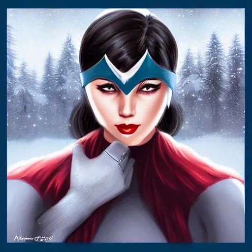 Image similar to winter superhero character portrait inspired by Artgerm,