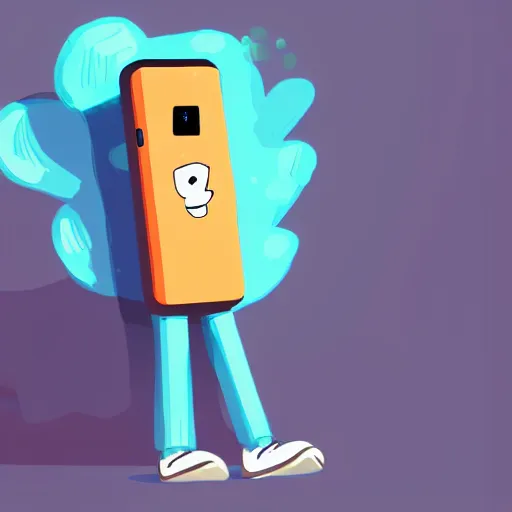 Image similar to a personified cartoon cell phone sad because it has low battery, searching for a charging cable, high quality, trending on artstation, 8 k, 4 k