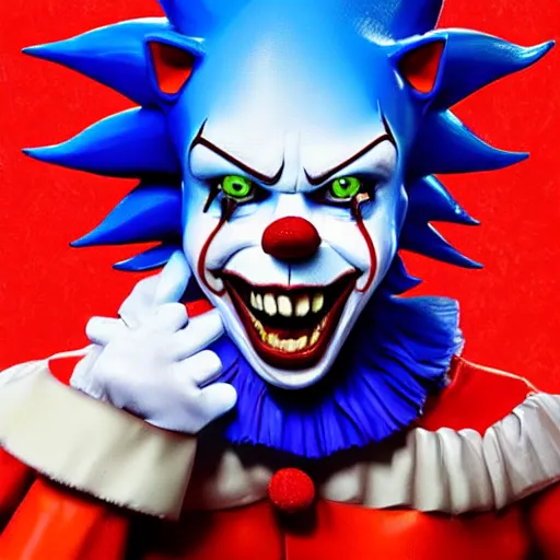 Prompt: detailed photorealistic image of sonic as pennywise from IT