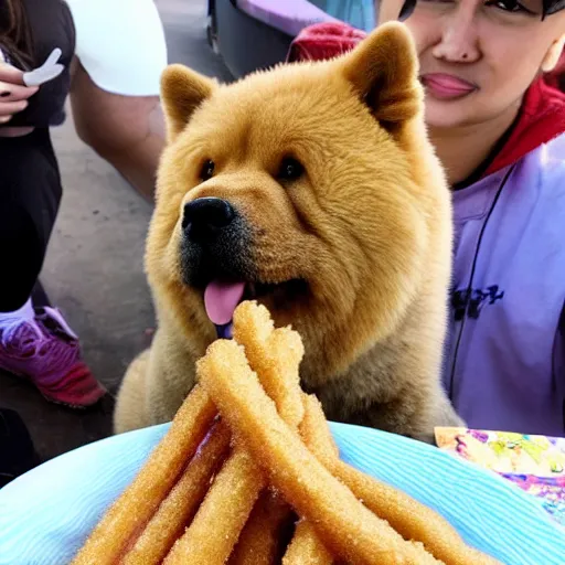 Image similar to a chow chow eating churros