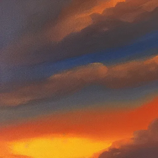 Prompt: a detailed oil painting of wispy clouds at dusk