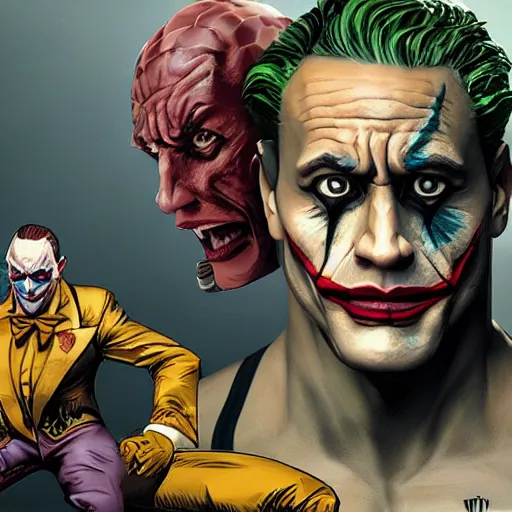 Image similar to Dwayne Johnson as the Joker, artstation, 4k, highly detailed