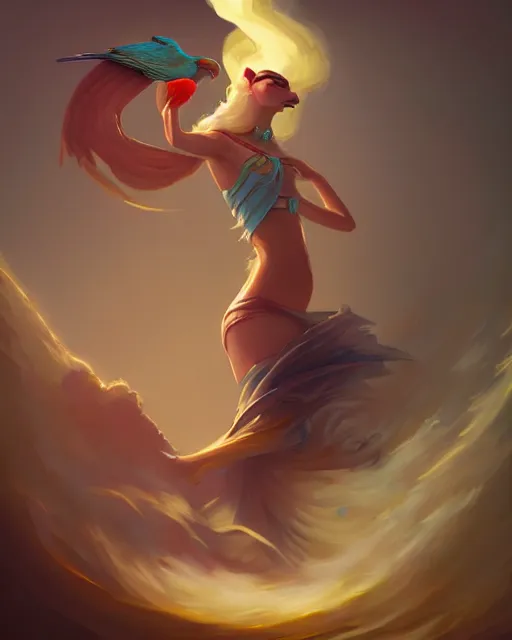 Prompt: elegant fantasy parrot, rhads, loish, peter mohrbacher, twisting liquid smoke, artstation