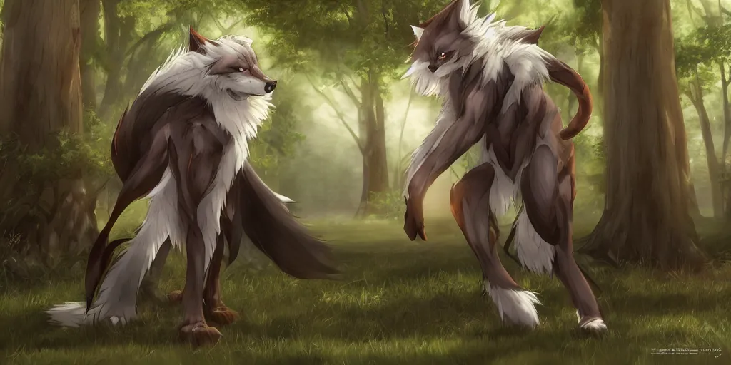 Prompt: anime! art, male anthro wolf furry!, walking at the park, award - winning digital art, cgsociety