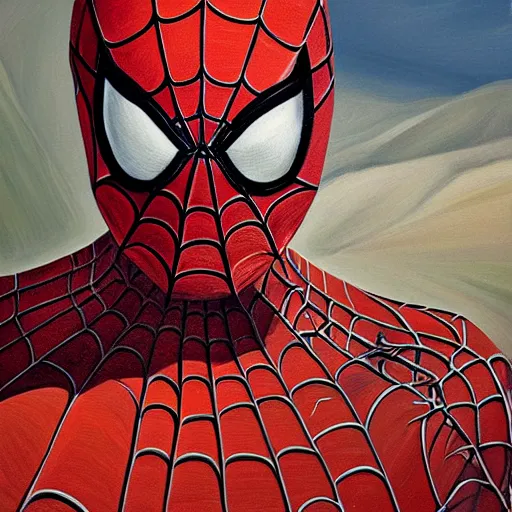 Image similar to high quality high detail painting by lucian freud, hd, portrait of spiderman, photorealistic lighting