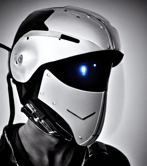 Prompt: young handsome Asian man wearing partial broken insectoid helmet mask only in pain and anger deep dark backlit night technoir bike suit cinematic monochromatic portrait photo by Leica Zeiss in detailed depth of field lens flare trending on Flickr realistic hd by frank Miller