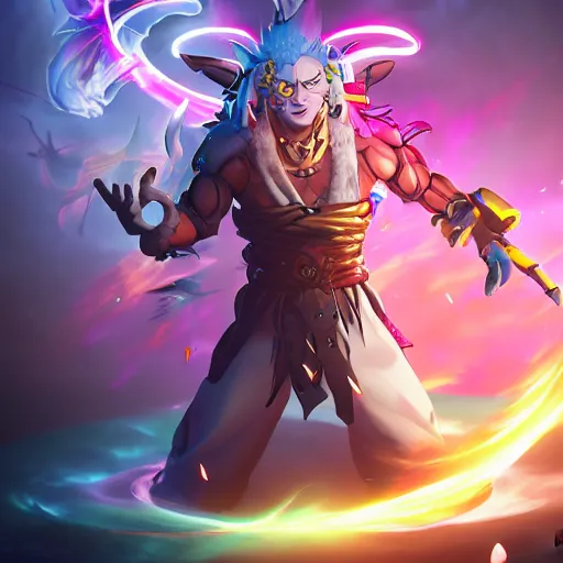 Image similar to anime portrait of Fortnite as a shaman yedi using dark force to eliminate trump as an anime antagonist by Stanley Artgerm Lau, WLOP, Rossdraws, James Jean, Andrei Riabovitchev, Marc Simonetti, and Sakimichan, trending on artstation