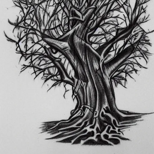 Prompt: tattoo sketch of Tree, high detail