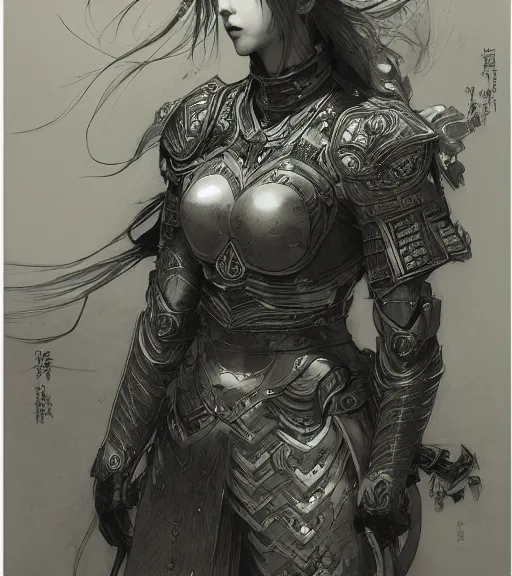 Image similar to portrait of anime woman in armor, pen and ink, intricate line drawings, by craig mullins, ruan jia, kentaro miura, greg rutkowski, loundraw