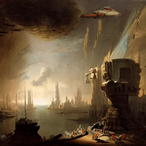 Image similar to spaceship painting by hubert robert detailed