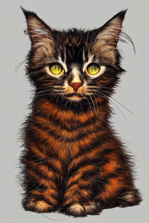 Prompt: Adorably cute longhair tortoiseshell cat horizontal portrait, artstation winner by Victo Ngai, Kilian Eng and by Jake Parker, vibrant colors, winning-award masterpiece, fantastically gaudy, aesthetic octane render, 8K HD Resolution