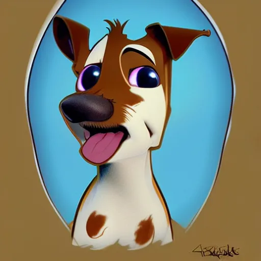 Image similar to jack russel terrier character shocked, pixar, disney, concept art, sketch, trending on artstation, graphic novel, childrens illustrated storybook, by alphonse mucha and cory loftis and matthias lechner