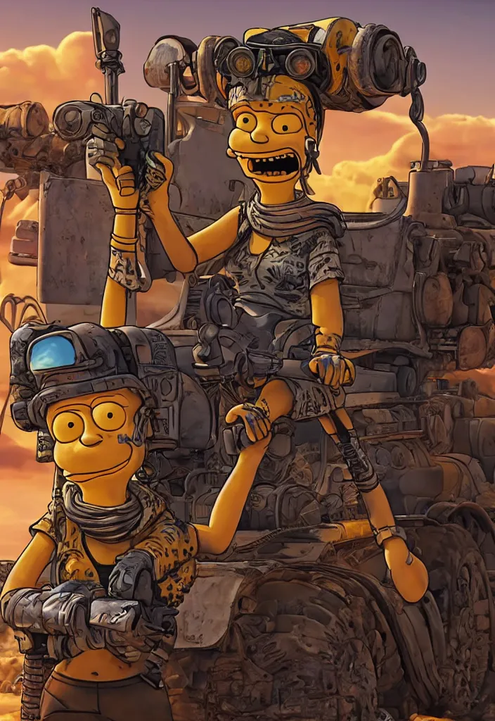 Image similar to Lisa Simpson portrait in Fury Road, borderlands 4k render