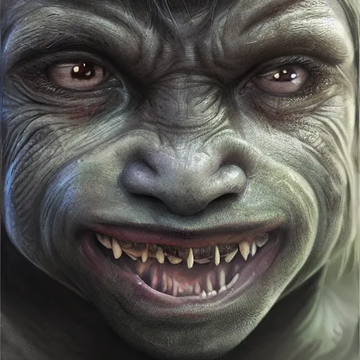 Image similar to a detailed portrait of a child orc boy, fantasy art illustration, incredibly highly detailed and realistic, 8 k, sharp focus