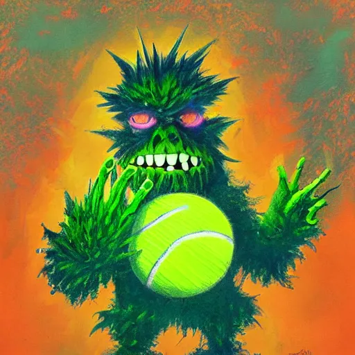 Image similar to a tennis ball monsters, colorful, digital art, fantasy, magic, chalk, trending on artstation, ultra detailed, professional illustration by basil gogos