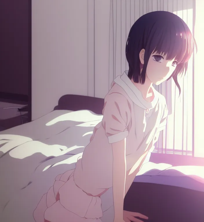 Prompt: anime visual, a young woman with white here in her room interior, cute face by ilya kuvshinov, yoshinari yoh, makoto shinkai, katsura masakazu, dynamic perspective pose, detailed facial features, kyoani, rounded eyes, crisp and sharp, cel shad, anime poster, ambient light