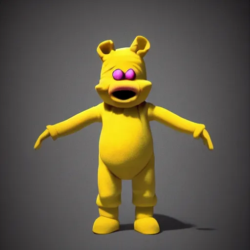 Prompt: the fifth teletubby which was cancelled for being too terrifying and violent, concept art, trending on artstation 3 d.
