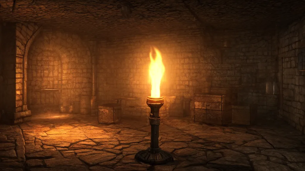 Prompt: delicious torch lit prison dungeon jail cell atmospheric unreal engine hyperreallistic render 8k character concept art masterpiece screenshot from the video game the Elder Scrolls V: Skyrim moody orange 2700K global illumination