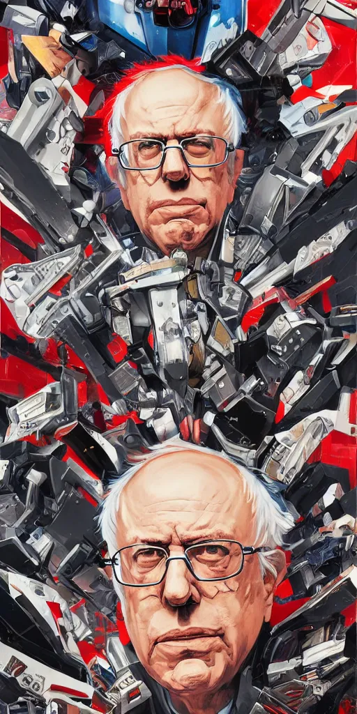 Prompt: poster of Bernie Sanders as Mecha president, campaign print, MARVEL comics and Sandra Chevrier, digital art, detailed, realistic, trending on artstation, 4k,