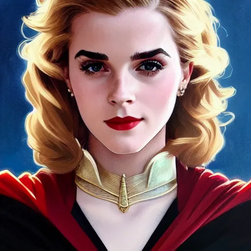 Prompt: A combination of Grace Kelly's and Emma Watson's and Katherine McNamara's faces as Super Girl, western, D&D, fantasy, intricate, elegant, highly detailed, digital painting, artstation, concept art, matte, sharp focus, illustration, art by Artgerm and Greg Rutkowski and Alphonse Mucha