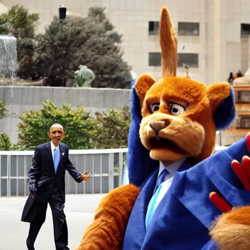 Prompt: Obama attends furry convention, Real Event, Realistic, Obama dressed up as an furry goes too Anthrocon, Real Event