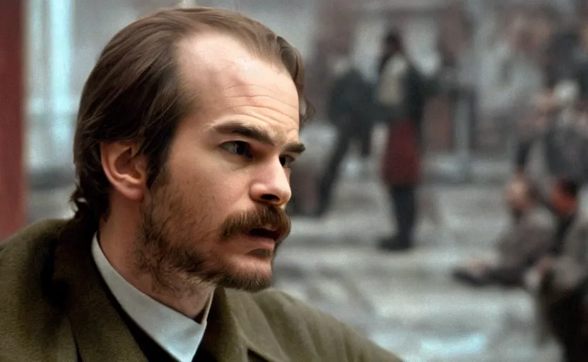 Image similar to Andrew Garfield as Lenin in 'CommUnism' (2003), movie still frame, oscar nominated cinematography, volumetric lighting, 8k resolution, beautiful composition