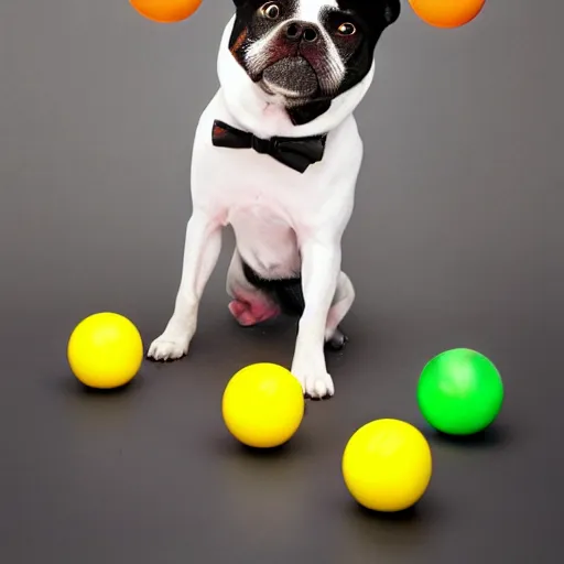 Prompt: a dog juggling 3 balls