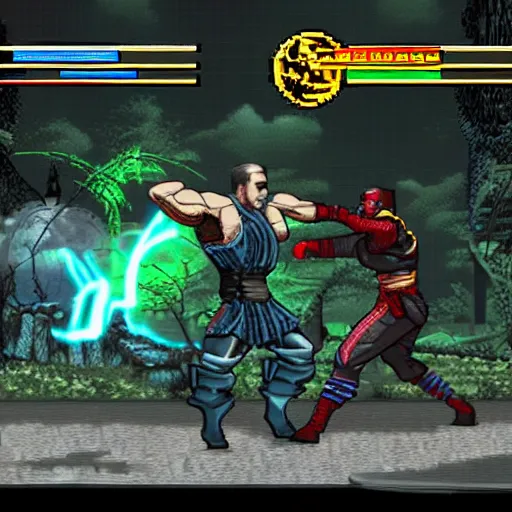 Image similar to a screenshot from gameplay from a new 2 d mortal kombat game using digitzed graphics in the style of retro 1 6 - bit midway arcade games