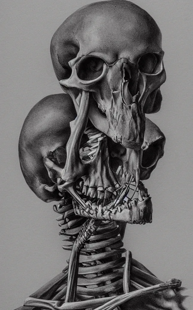 Image similar to portrait of a man with a skeletal beak, anatomical drawing, dynamic composition, dramatic lighting, hyperrealistic, ultra detailed