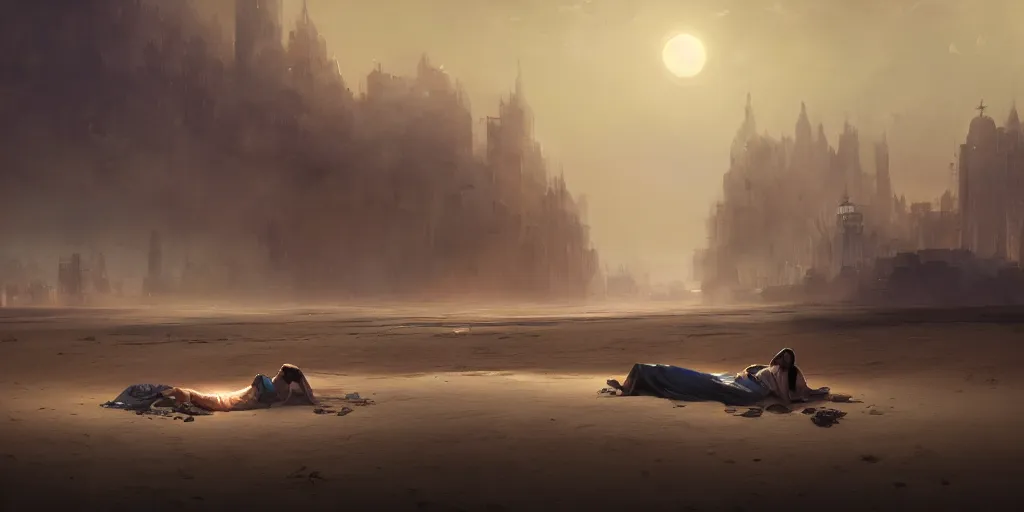 Prompt: city in the sands sleeping unbroken dreams under the ivory light of two moons, Darek Zabrocki, Marcin Rubinkowski, Lorenzo Lanfranconi, Karlkka, trending on Artstation, 8K