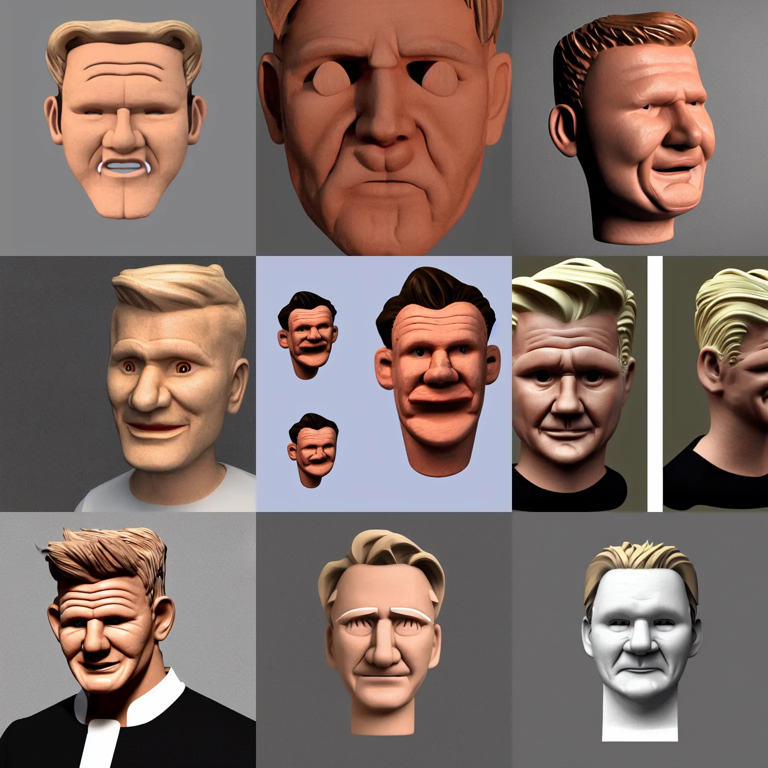 Prompt: Wooden Gordon Ramsay mask, wearable, side profile, 3D render
