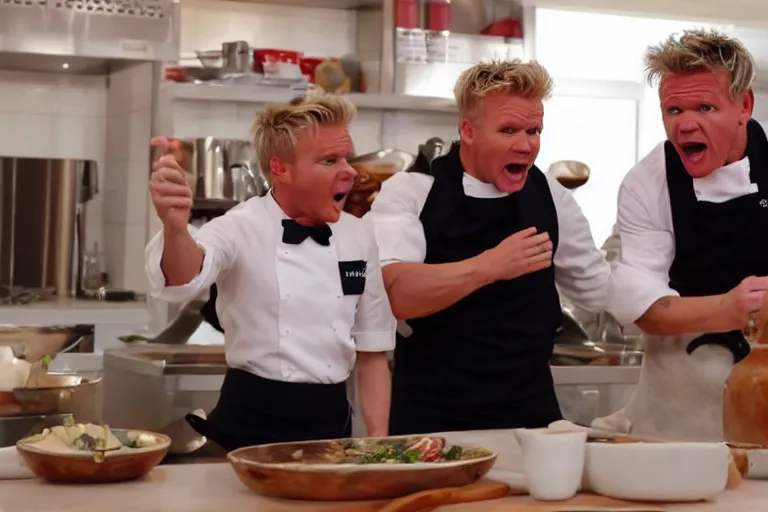 Image similar to Gordon Ramsay screaming at young children as they cook beef wellington, photo, 4K