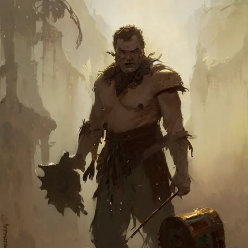 Image similar to a friendly half - orc tailor, fantasy character portrait by greg rutkowski, gaston bussiere, craig mullins