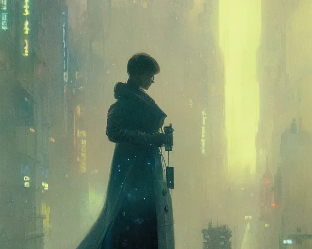 Image similar to 2 0 1 8 blade runner movie still girl look at the cityscape from roof perfect face fine realistic face pretty face neon puffy jacket blue futuristic sci - fi elegant by denis villeneuve tom anders zorn hans dragan bibin thoma greg rutkowski ismail inceoglu illustrated sand storm alphonse mucha