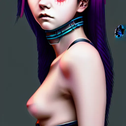 Image similar to closeup front orthographic portrait of anya taylor joy seductive cyberpunk, japanese style, high detail, soft studio lighting, full frontal lighting, digital photography, hyper realistic style, style of masamune shirow