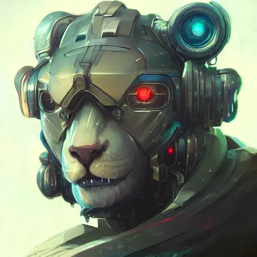 Prompt: a portrait of a handsome cybernetic lion, cyberpunk concept art by pete mohrbacher and wlop and artgerm and josan gonzales, digital art, highly detailed, intricate, sci-fi, sharp focus, Trending on Artstation HQ, deviantart, unreal engine 5, 4K UHD image