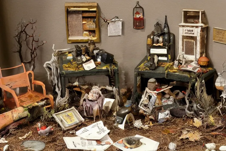 Image similar to diorama of scattered items, spooky, scary, walter wick and jean marzollo