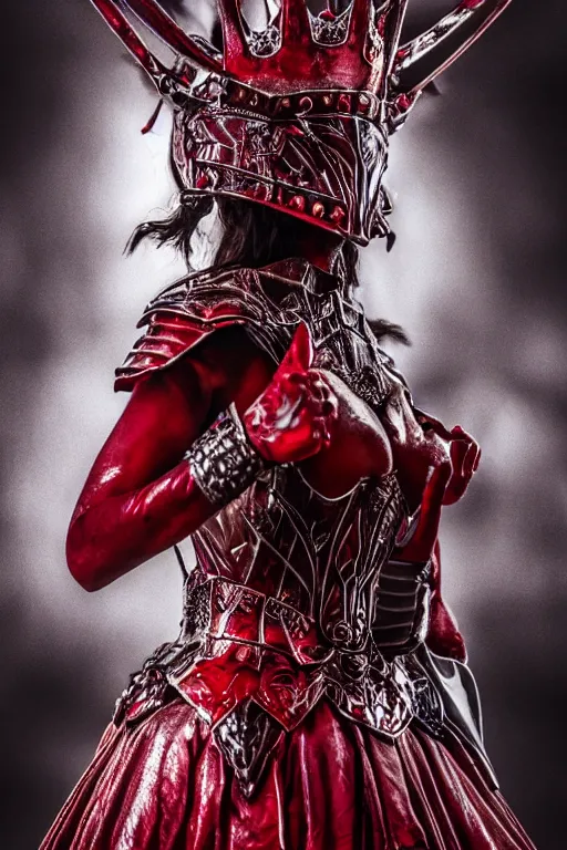 Image similar to the blood crown queen wear the scarlet armor, cinematic lighting, various refining methods, micro macro autofocus, ultra definition, award winning photo