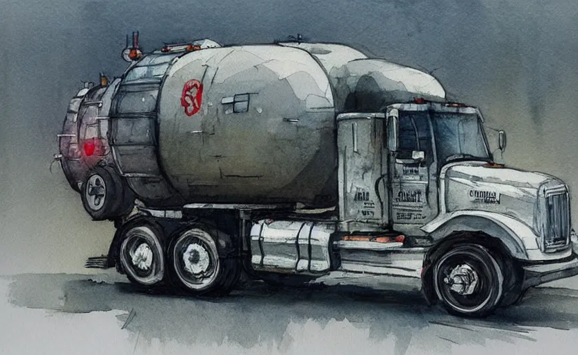 Image similar to concept art of a fuel truck, pinterest, artstation trending, behance, watercolor, by coby whitmore, silver, laser light,