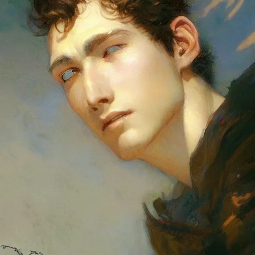 Image similar to detailed portrait of serene anime boy raphael, closed eyes, natural light, painting by gaston bussiere, craig mullins, j. c. leyendecker