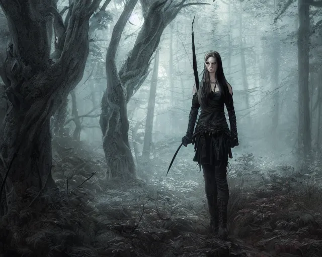 Prompt: 5 5 mm portrait photo of an demonic hunter with red eyes, looking at the camera, in a magical forest. magical atmosphere. art by greg rutkowski and luis royo. highly detailed 8 k. intricate. lifelike. soft light. nikon d 8 5 0.