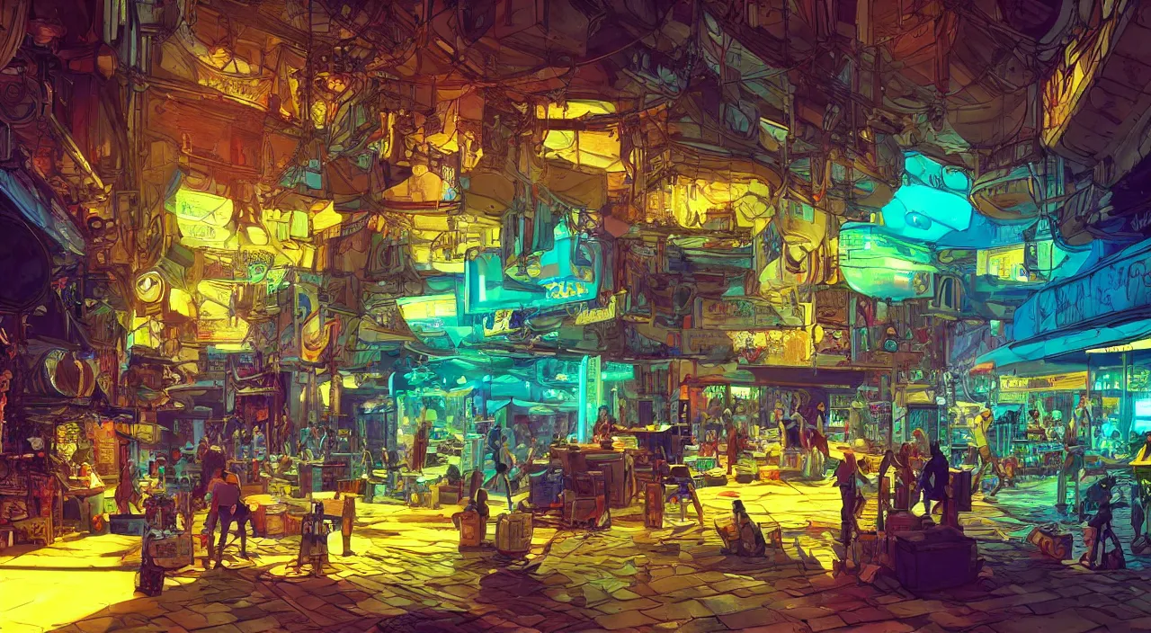 Image similar to bazaar zouk oriantal full color sky shine place mosquet painting digital illustration hdr stylized digital illustration video game icon global illumination ray tracing advanced technology that looks like it is from borderlands and by feng zhu and loish and laurie greasley, victo ngai, andreas rocha, john harris