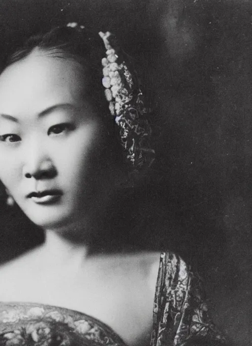 Prompt: a close up portrait of an asian woman by george hurrell and james van der zee