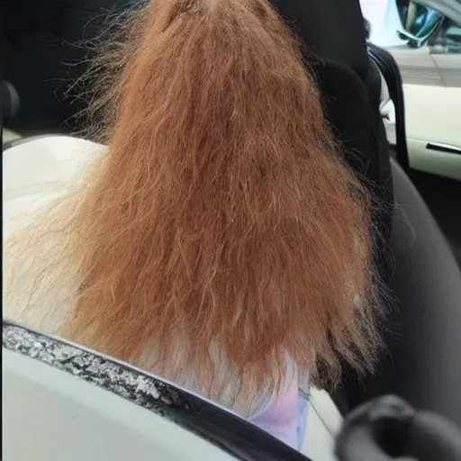 Prompt: a hybrid between hair and a car
