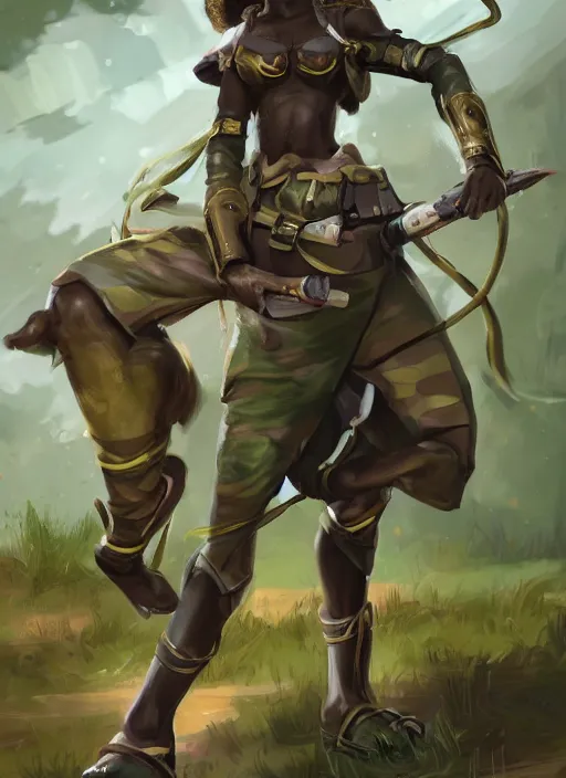 Prompt: a highly detailed illustration of cute african girl wearing military uniform and green officer cap riding on giant dog!!!, dramatic standing pose, perfect face, intricate, elegant, highly detailed, centered, digital painting, artstation, concept art, smooth, sharp focus, league of legends concept art, wlop