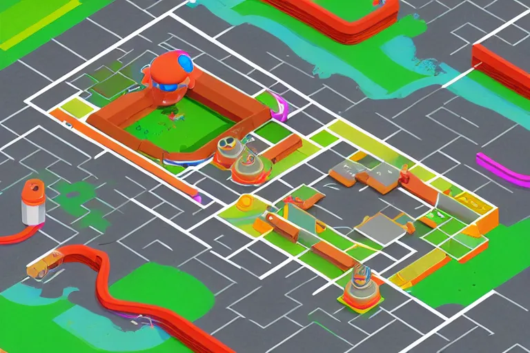 Image similar to isometric view of a splatoon 2 level, inspired by modern skate parks and modern chinese playgrounds in the style of splatoon, day