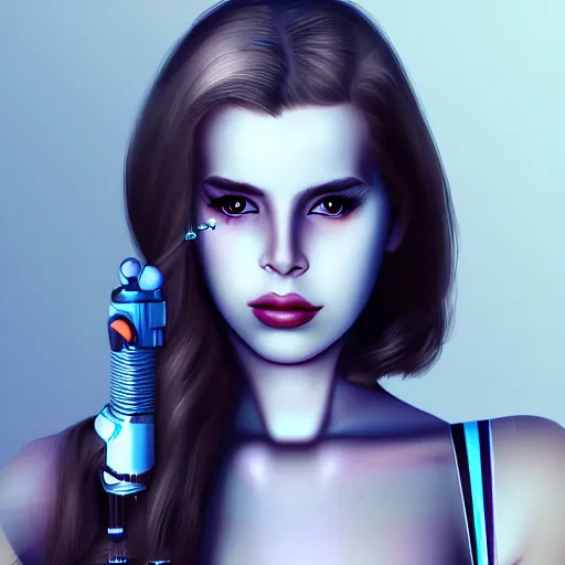 Image similar to young lady cyborg like lana del ray, bioorganic concept, beautiful face, full body, photorealistic